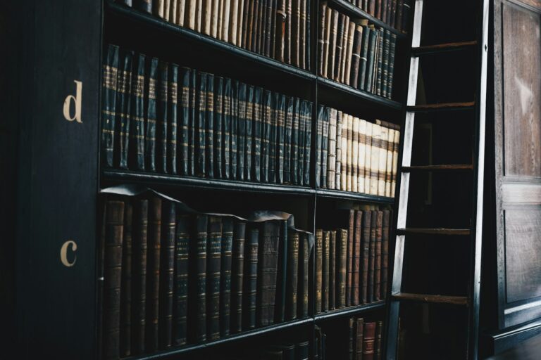 Shelves of bound law books in a library